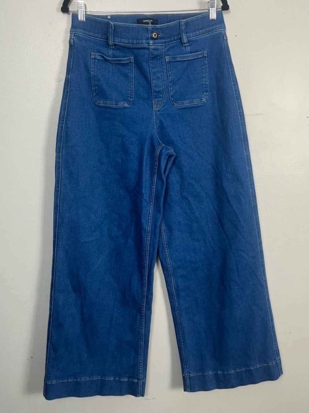 SPANXSHAPE® EVERYWEAR CROPPED WASHED BLUE WIDE LEG JEANS size large - Picture 6 of 10